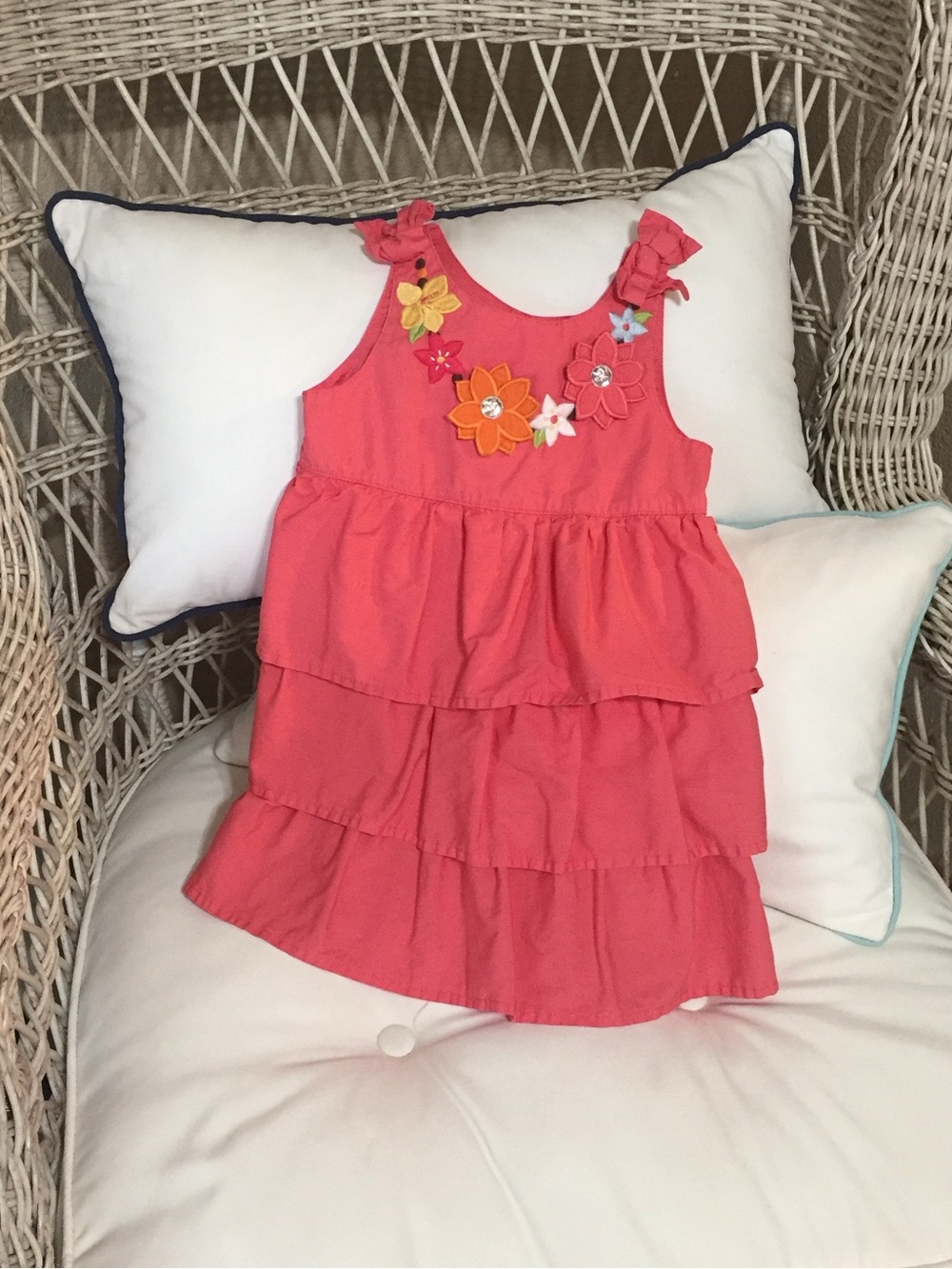 Gymboree Coral Tiered Dress/ Top with Floral Appliques